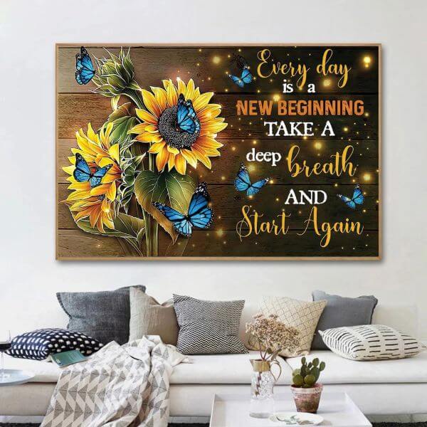 BLUE BUTTERFLY AND SUNFLOWERS WALL ART
