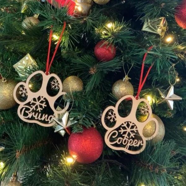 PERSONALIZED WOODEN PAW ORNAMENT