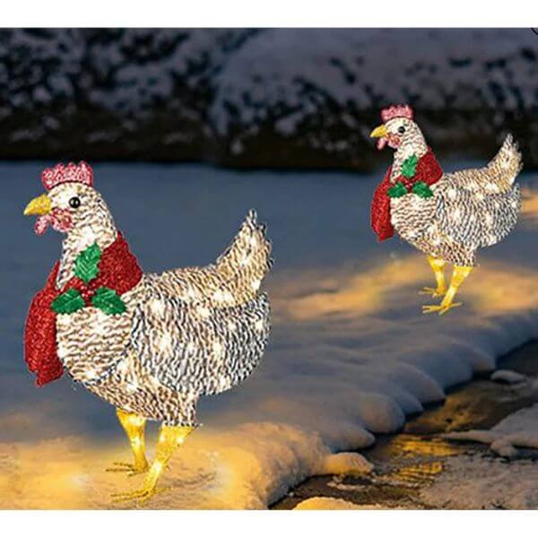 LIGHT-UP CHICKEN WITH SCARF HOLIDAY DECORATION