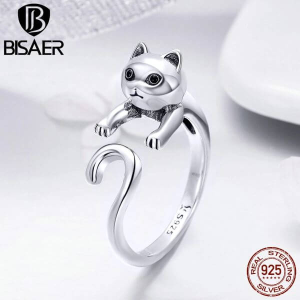 NAUGHTY SILVER CAT RING