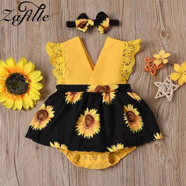 LOVELY SUNFLOWER PRINTED ROMPER BABY CLOTHES