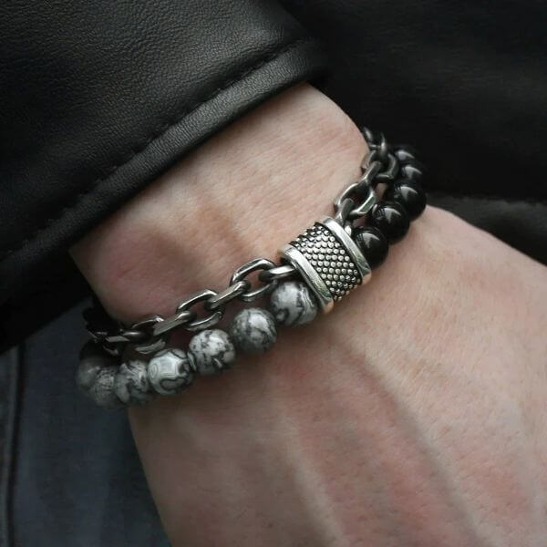 NATURAL STONE BRACELET AND STEEL CHAIN