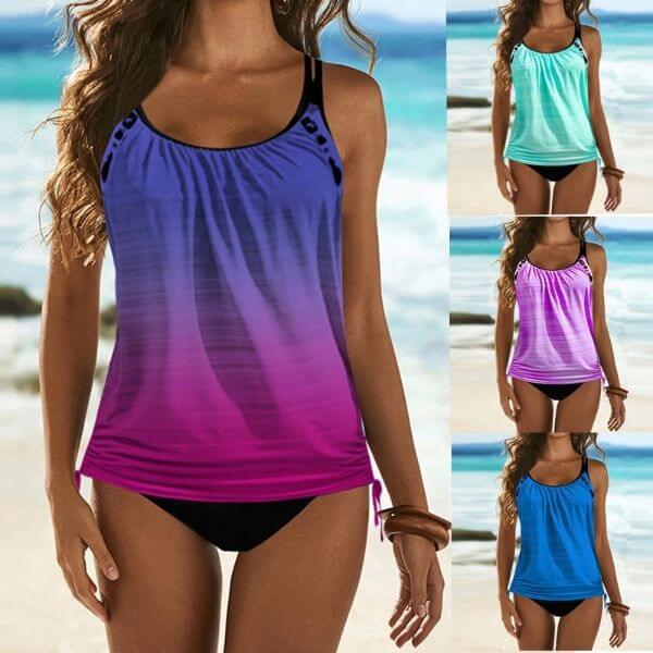 SIDE RUCHED SPLICING TANKINI SET