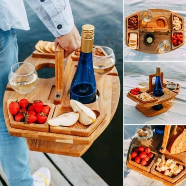 WOODEN PICNIC WINE TABLE