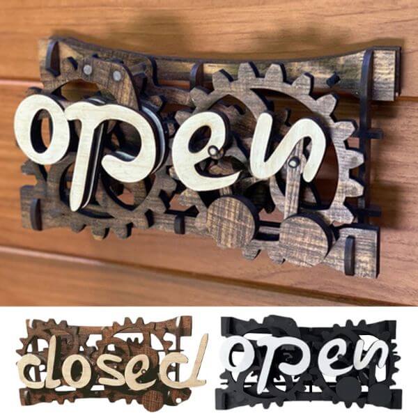 DOUBLE SIDED OPEN-CLOSED WOODEN SIGN