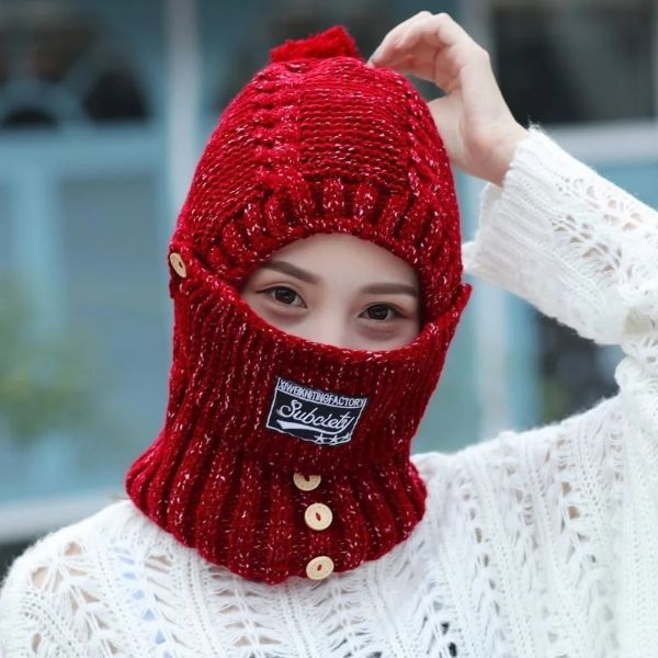2 IN 1 MASK SCARF KNITTED HAT