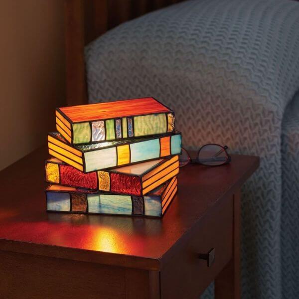 STAINED STACKED BOOK LAMP
