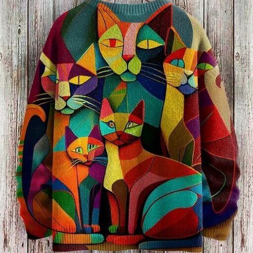 CUTE CAT ABSTRACT PRINT SWEATER