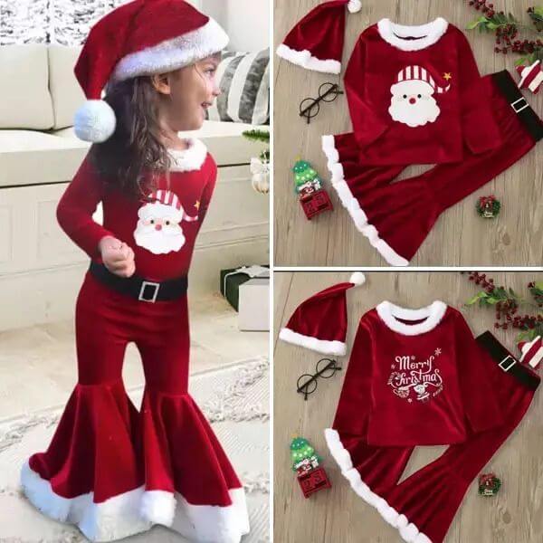 3 PIECE GIRLS RED VELVET SANTA CLAUSE OUTFIT