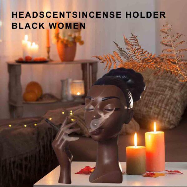 BLACK WOMAN HEAD INCENSE BURNER