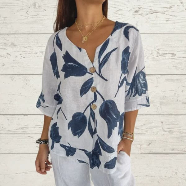 PRINTED V-NECK TUNIC TOP