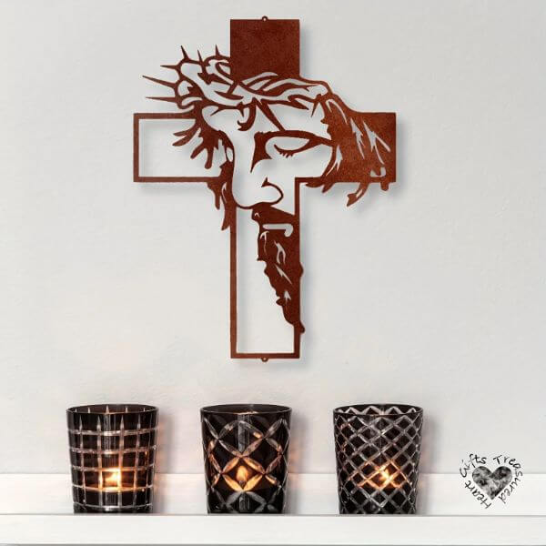 JESUS CROSS METAL SIGN WALL ART DECOR